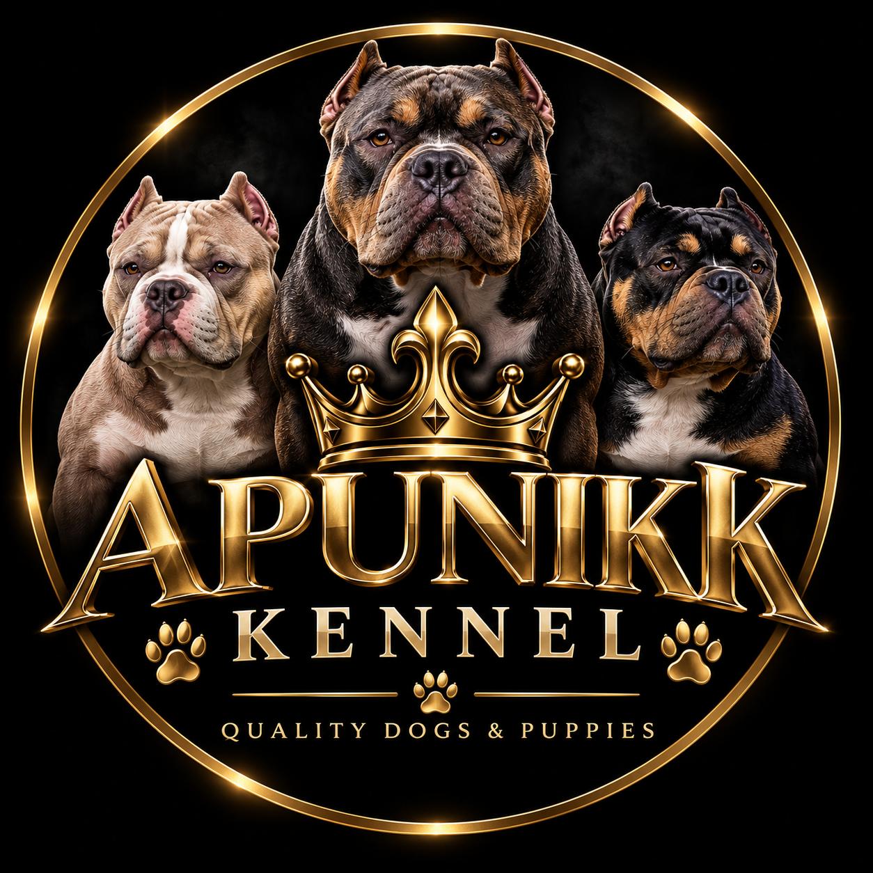 Apunik Kennel crown and three bully dogs